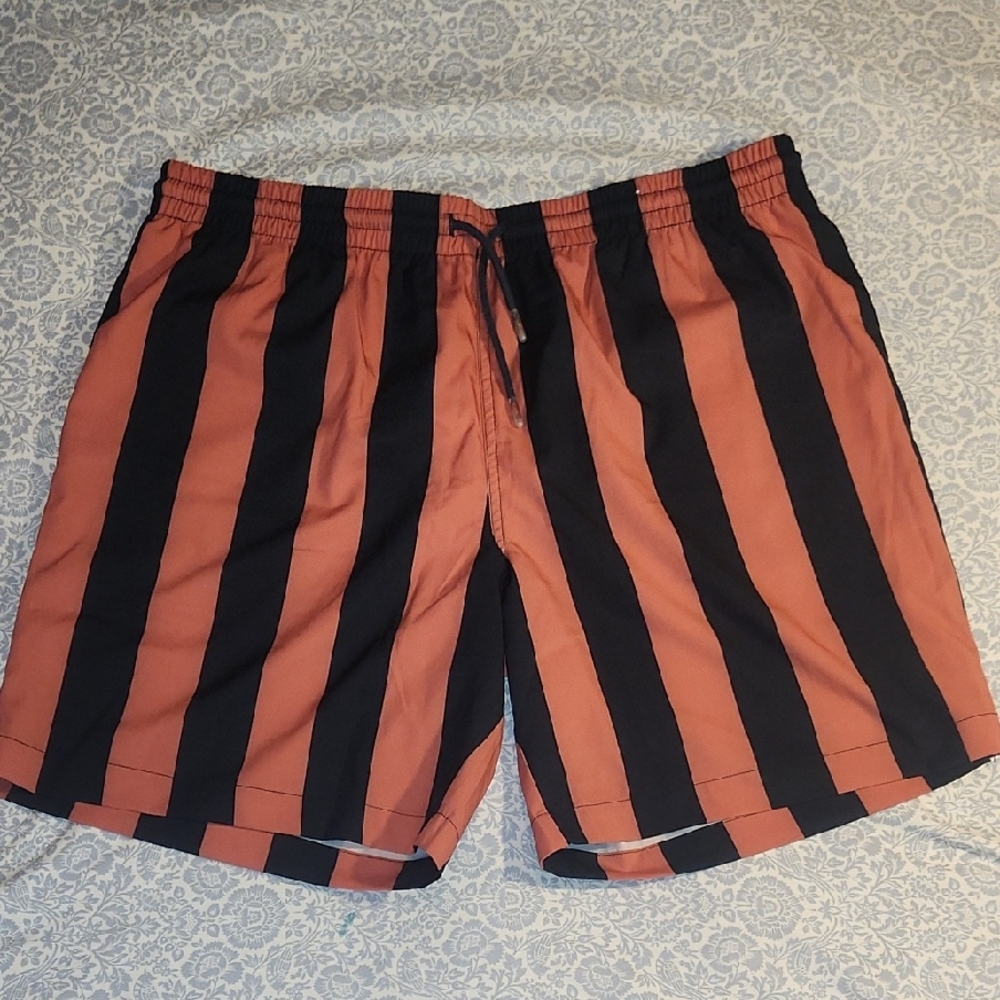 RSVLTS Striped Black and Orange Men's Swim Shorts